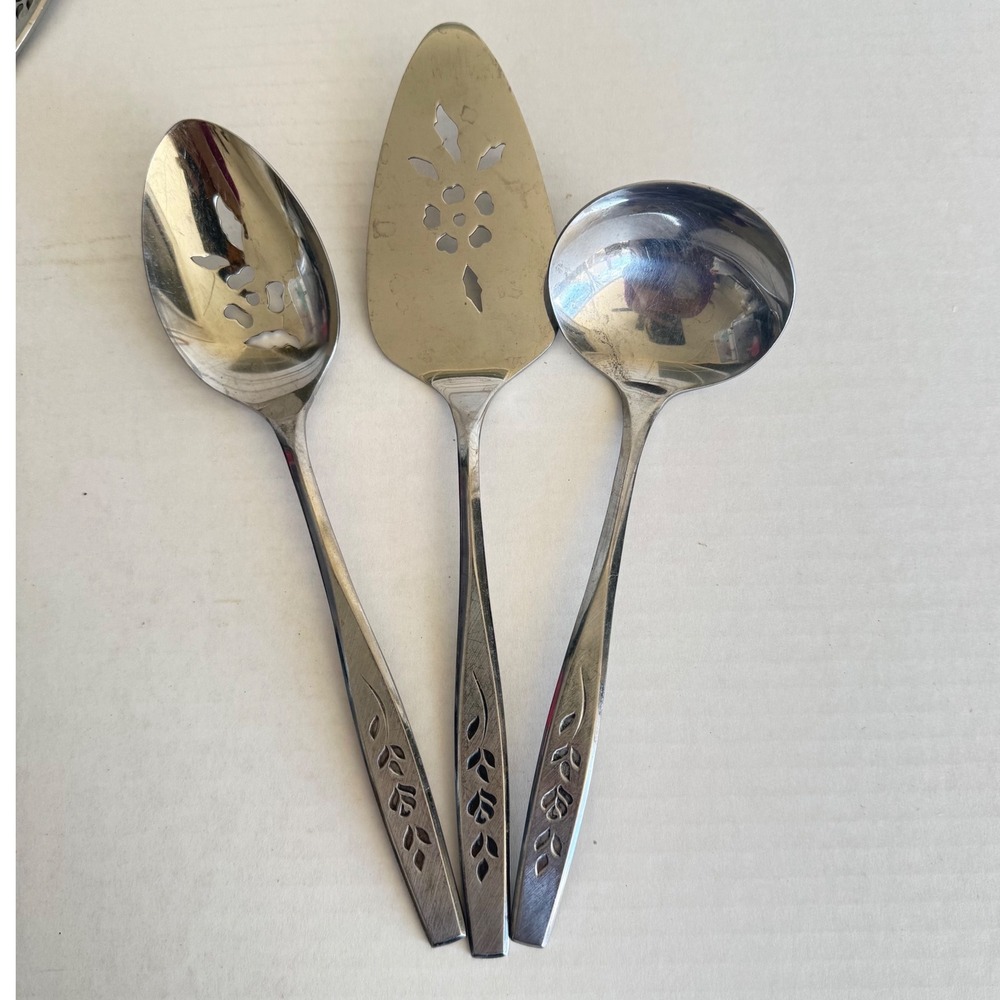 VTG Imperial Stainless Japan Serving Set 3 Pierced Spoon Pie Server Gravy Ladle